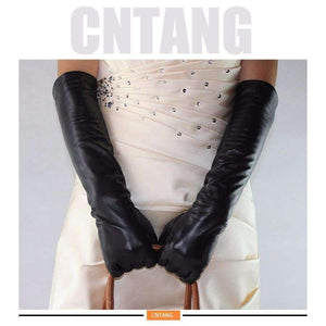 Planet Gates 50CM Black Length New 2018 Women Fashion Gloves Black Long Leather Gloves 40cm & 50cm Women's Mittens Winter Ladies Leather Gloves