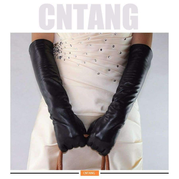 Planet Gates 50CM Black Length New 2018 Women Fashion Gloves Black Long Leather Gloves 40cm & 50cm Women's Mittens Winter Ladies Leather Gloves