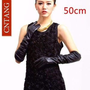 Planet Gates 50CM Black Length New 2018 Women Fashion Gloves Black Long Leather Gloves 40cm & 50cm Women's Mittens Winter Ladies Leather Gloves