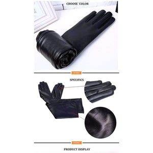 Planet Gates 50CM Black Length New 2018 Women Fashion Gloves Black Long Leather Gloves 40cm & 50cm Women's Mittens Winter Ladies Leather Gloves