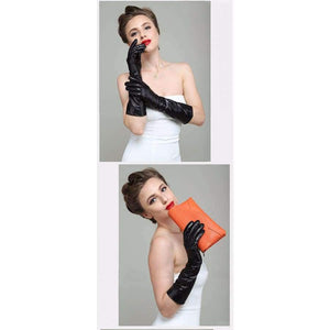 Planet Gates 50CM Black Length New 2018 Women Fashion Gloves Black Long Leather Gloves 40cm & 50cm Women's Mittens Winter Ladies Leather Gloves
