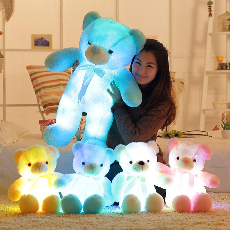 50cm Creative Light Up LED Teddy Bear Stuffed Animals Plush Toy Colorful Glowing   Christmas Gift For Kids Pillow