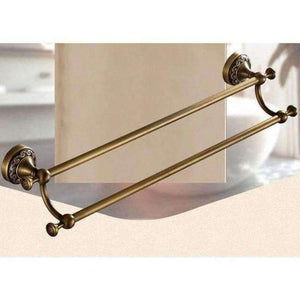Planet Gates 50cm Double Bar Bathroom hardware set Antique Brass Carved Bathroom Products wall mounted brass Bathroom Accessories set shelf towel rack A2D