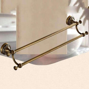 Planet Gates 50cm Double Bar KEMAIDI Bathroom Accessories Antique Brass Towel Ring, Paper Holder, Toilet Brush,, Bath Rack, Soap Dish, Makeup Mirror