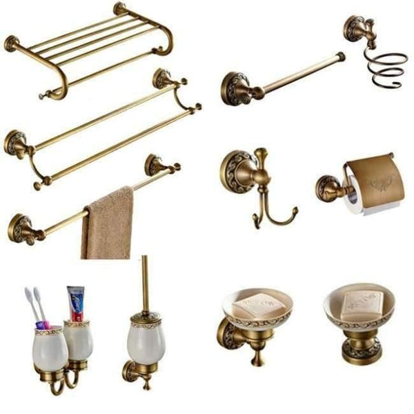 Planet Gates 50cm Double Bars Antique Brass Carved Collection Double Cup Holder Bathroom Products Bathroom Accessories Creative Faucet Bathroom Hardware Set