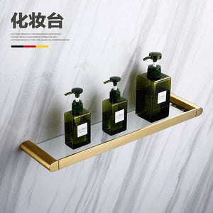Planet Gates 50cm glass shelf Gold Bathroom Hardware Set Bathrom Shower Shelf Wall Mounted Corner Shelf Organizer 304 Stainless Steel Brushed