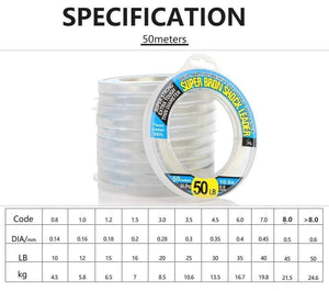 Planet Gates 50M 10LB-50LB 100% Fluoro Carbon Super Bron Shock Leader Line Bass Lure Fishing Line Wear Resisting  Linha De Pesca