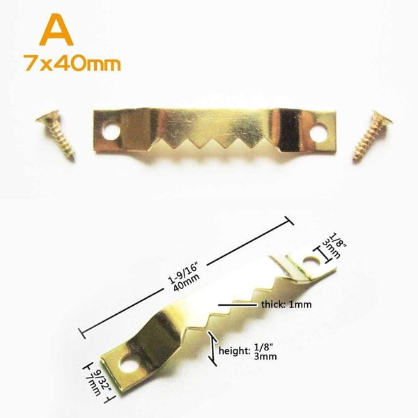 50pc Golden Saw Tooth Sawtooth Hanging Picture Photo Oil Painting Mirror Frame Hanger Hook Furniture Accessorie + Screw A 7x40mm
