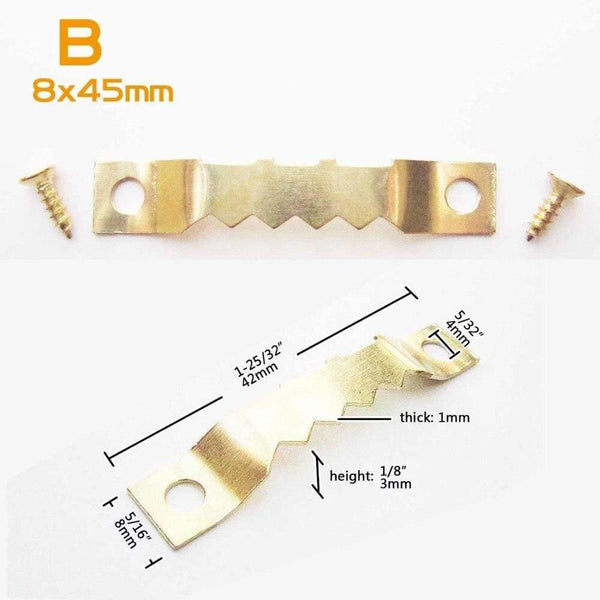 50pc Golden Saw Tooth Sawtooth Hanging Picture Photo Oil Painting Mirror Frame Hanger Hook Furniture Accessorie + Screw A 7x40mm