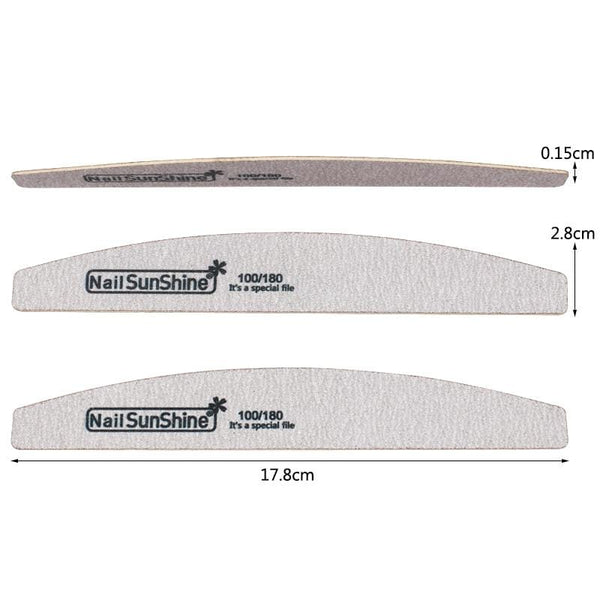 Planet Gates 50Pcs 100/180 Sandpaper Nail Art Files Grey Wooden Sanding Nail Buffer Curved Buffing Professional Manicure Block Nail Care Tool