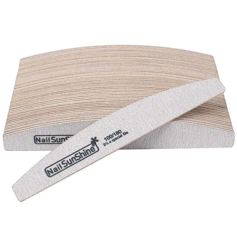 Planet Gates 50Pcs 100/180 Sandpaper Nail Art Files Grey Wooden Sanding Nail Buffer Curved Buffing Professional Manicure Block Nail Care Tool