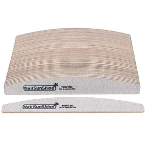 Planet Gates 50Pcs 100/180 Sandpaper Nail Art Files Grey Wooden Sanding Nail Buffer Curved Buffing Professional Manicure Block Nail Care Tool