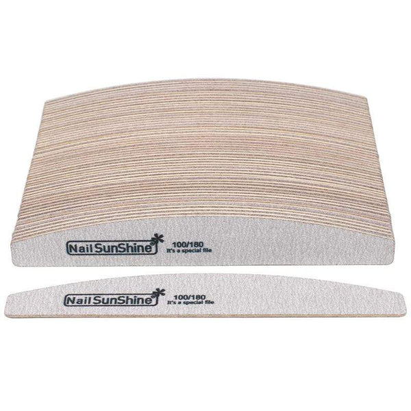 Planet Gates 50Pcs 100/180 Sandpaper Nail Art Files Grey Wooden Sanding Nail Buffer Curved Buffing Professional Manicure Block Nail Care Tool
