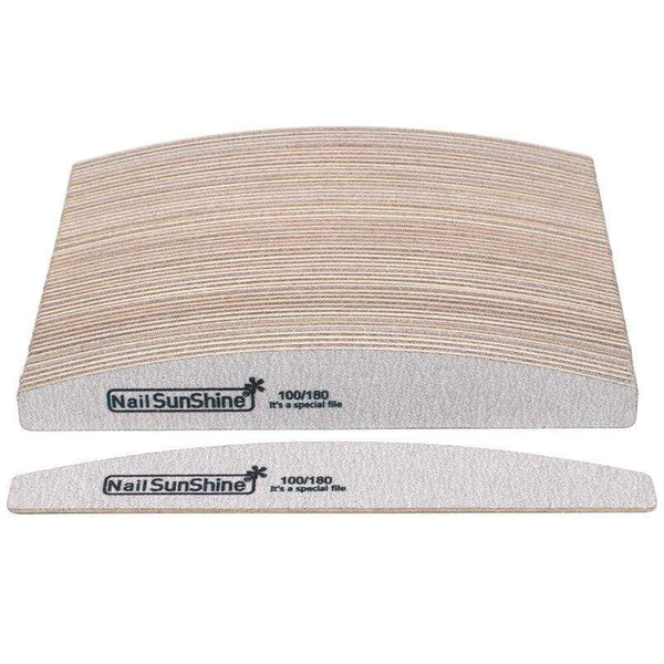 Planet Gates 50Pcs 100/180 Sandpaper Nail Art Files Grey Wooden Sanding Nail Buffer Curved Buffing Professional Manicure Block Nail Care Tool