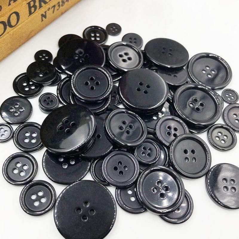 Planet Gates 50pcs 11/15/18/20/25/30mm Black Color Overcoat Plastic Button 4 Holes Craft Sewing PT251