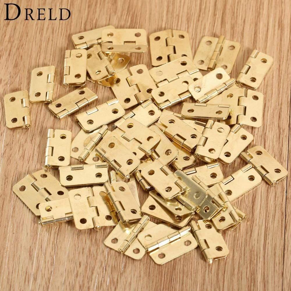 50Pcs 18x16mm Kitchen Cabinet Door Hinges Furniture Accessories 4 Holes Gold Drawer Hinges for Jewelry Boxes Furniture Fittings