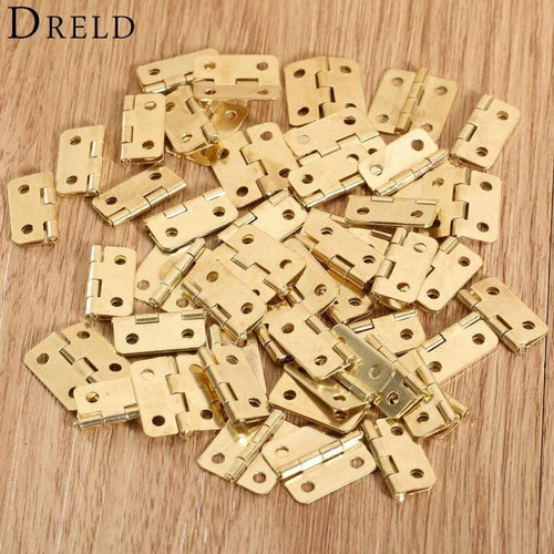 50Pcs 18x16mm Kitchen Cabinet Door Hinges Furniture Accessories 4 Holes Gold Drawer Hinges for Jewelry Boxes Furniture Fittings