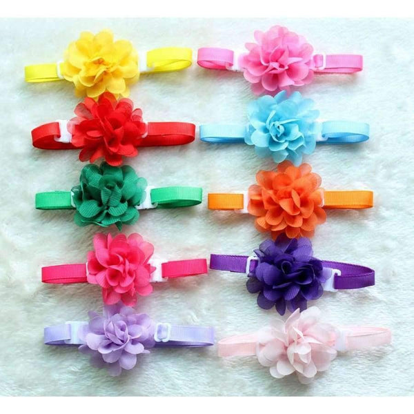 Planet Gates 50pcs Dog pet Bow Tie Chiffon flowers Dog necktie Adjustable Pet BowtiesCollar Dog accessories Grooming Products for small dogs