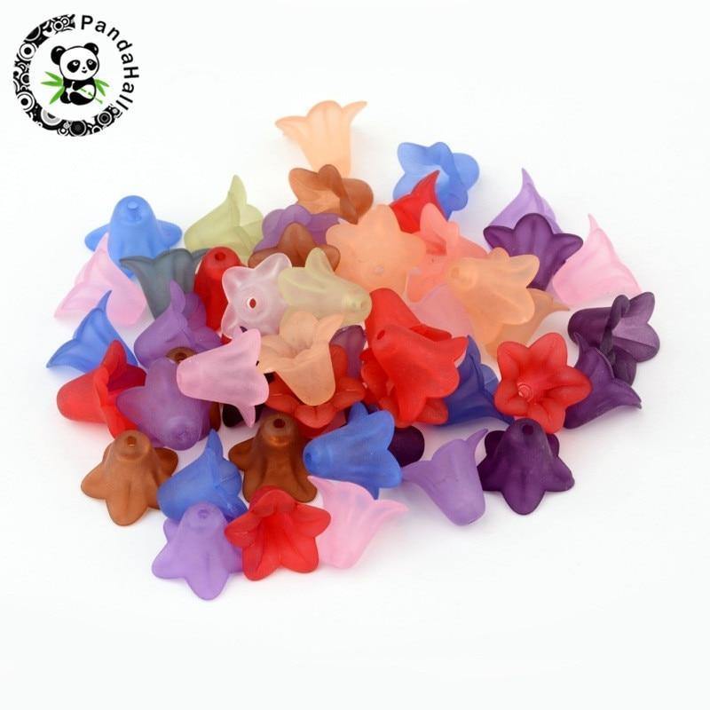Planet Gates 50pcs Frosted Transparent Acrylic Flower Beads for Earrings Necklaces Bracelets jewelry Making DIY White Red 16x12mm hole: 1.5mm