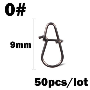 Planet Gates 50Pcs/Lot Stainless Steel Hook Fast Clip Lock Snap Swivel Fishing Solid Rings Safety Snaps Fishing Hook Connector Fishing Tackle
