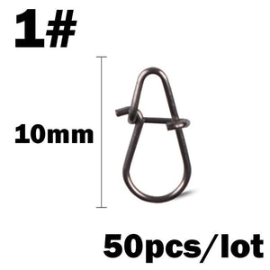 Planet Gates 50Pcs/Lot Stainless Steel Hook Fast Clip Lock Snap Swivel Fishing Solid Rings Safety Snaps Fishing Hook Connector Fishing Tackle