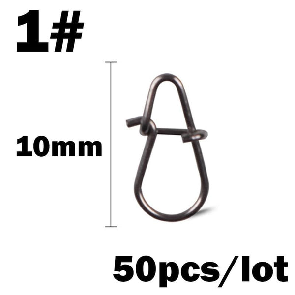 Planet Gates 50Pcs/Lot Stainless Steel Hook Fast Clip Lock Snap Swivel Fishing Solid Rings Safety Snaps Fishing Hook Connector Fishing Tackle