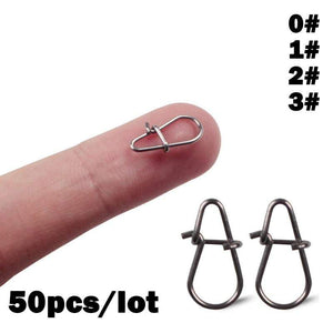 Planet Gates 50Pcs/Lot Stainless Steel Hook Fast Clip Lock Snap Swivel Fishing Solid Rings Safety Snaps Fishing Hook Connector Fishing Tackle