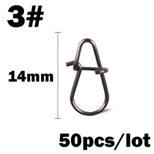 Planet Gates 50Pcs/Lot Stainless Steel Hook Fast Clip Lock Snap Swivel Fishing Solid Rings Safety Snaps Fishing Hook Connector Fishing Tackle