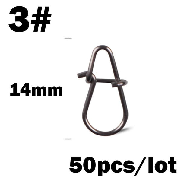 Planet Gates 50Pcs/Lot Stainless Steel Hook Fast Clip Lock Snap Swivel Fishing Solid Rings Safety Snaps Fishing Hook Connector Fishing Tackle