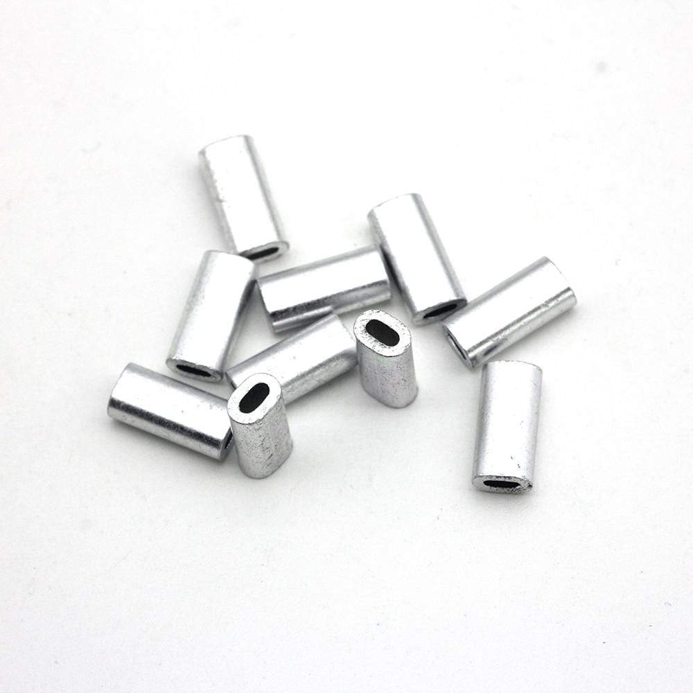 Planet Gates 50pcs/lot White Oval Aluminum Fishing Tube Fishing Wire Pipe Crimp Sleeves Connector Fishing Line Accessories aluminum