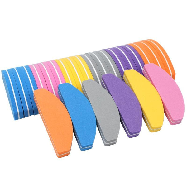 Planet Gates 50Pcs Mini Nail Files Sponge multicolor Nail Buffer 100/180 Half Moon Sandpaper Polisher Manicure Glitter Salon Nail Art Tools
