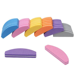 Planet Gates 50Pcs Mini Nail Files Sponge multicolor Nail Buffer 100/180 Half Moon Sandpaper Polisher Manicure Glitter Salon Nail Art Tools