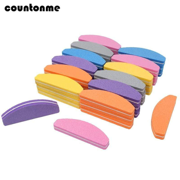 Planet Gates 50Pcs Mini Nail Files Sponge multicolor Nail Buffer 100/180 Half Moon Sandpaper Polisher Manicure Glitter Salon Nail Art Tools