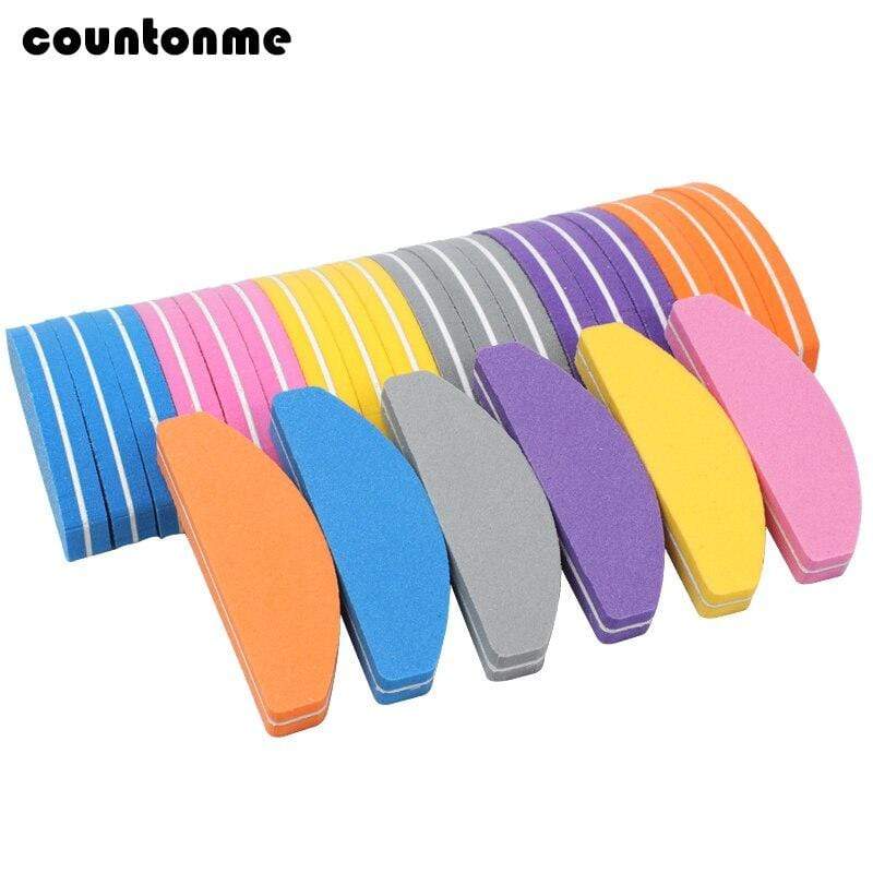 Planet Gates 50Pcs Mini Nail Files Sponge multicolor Nail Buffer 100/180 Half Moon Sandpaper Polisher Manicure Glitter Salon Nail Art Tools