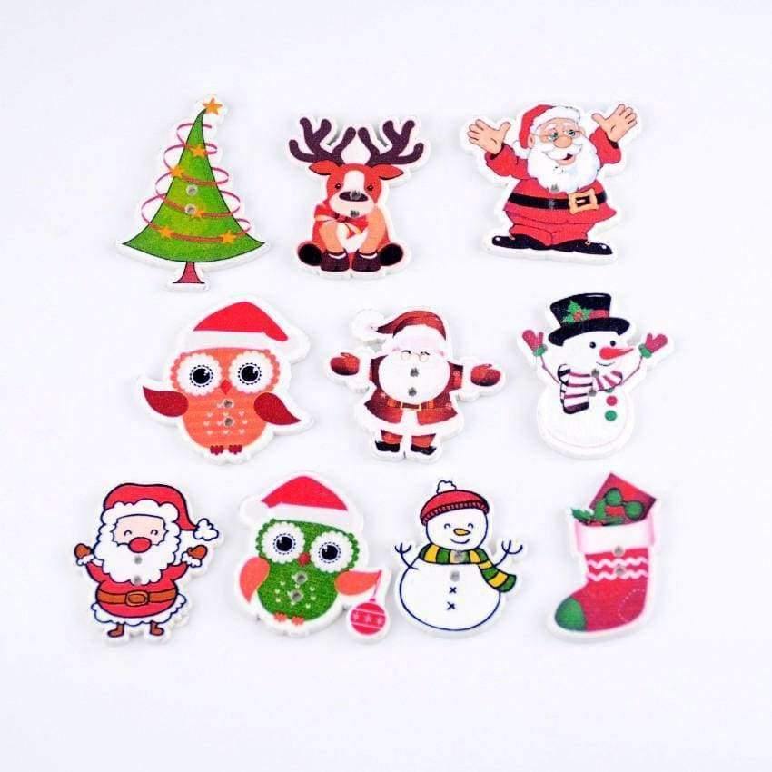 Planet Gates 50pcs Random Mixed 2 Holes Pattern Cartoons Christmas Wood Sewing Buttons Scrapbooking 20-42mm D3138