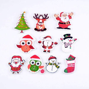 Planet Gates 50pcs Random Mixed 2 Holes Pattern Cartoons Christmas Wood Sewing Buttons Scrapbooking 20-42mm D3138