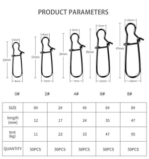 Planet Gates 50pcs Stainless Steel Fishing Connector Fast Clip Lock Snap Swivel Solid Rings Safety Snaps Fishing Hook Tool Snap
