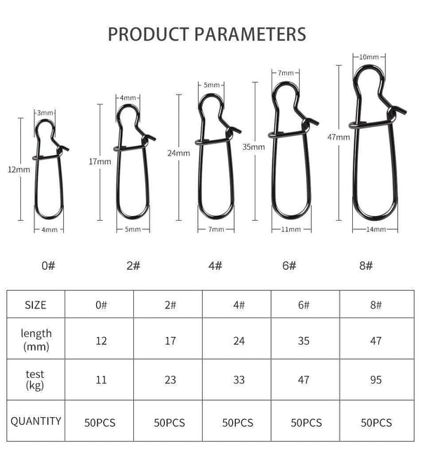 Planet Gates 50pcs Stainless Steel Fishing Connector Fast Clip Lock Snap Swivel Solid Rings Safety Snaps Fishing Hook Tool Snap