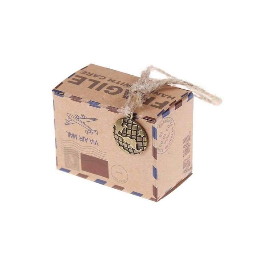 Planet Gates 50pcs Vintage Stamp Design Chocolate Candy Box Wedding Packaging Kraft Gift Box Wedding Favors and Gifts Bag Party Supplies
