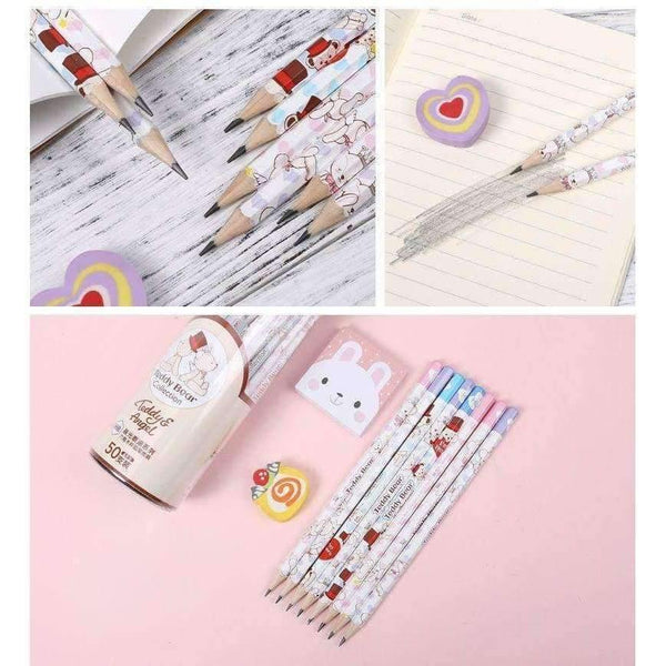 Planet Gates 50PCS Wood HB Standard Pencils Recycled Cute Cartoon Black Ink Color Kids Office School Writing Pen Touch Stationery Supplies