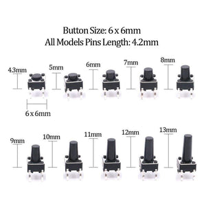 Planet Gates 515 250pcs/lot 6X 6mm 12x12mm, Tactile Button Switch, Micro Instant Touch Classification Kit-20 Overvalued/4pins