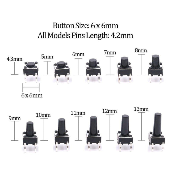 Planet Gates 515 250pcs/lot 6X 6mm 12x12mm, Tactile Button Switch, Micro Instant Touch Classification Kit-20 Overvalued/4pins