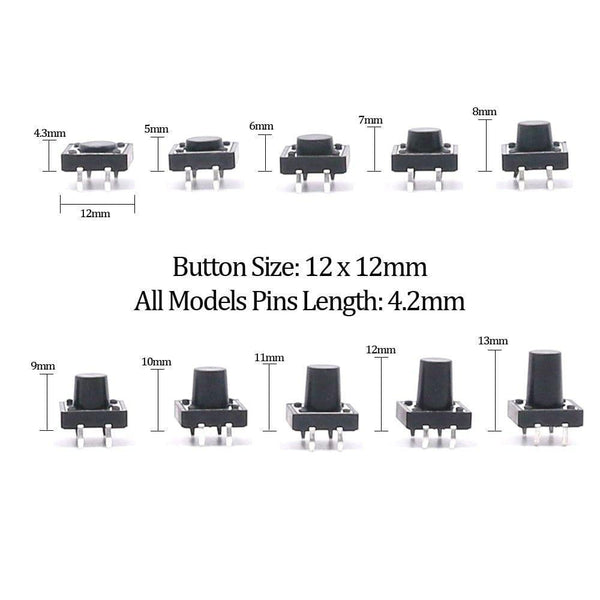 Planet Gates 515 250pcs/lot 6X 6mm 12x12mm, Tactile Button Switch, Micro Instant Touch Classification Kit-20 Overvalued/4pins