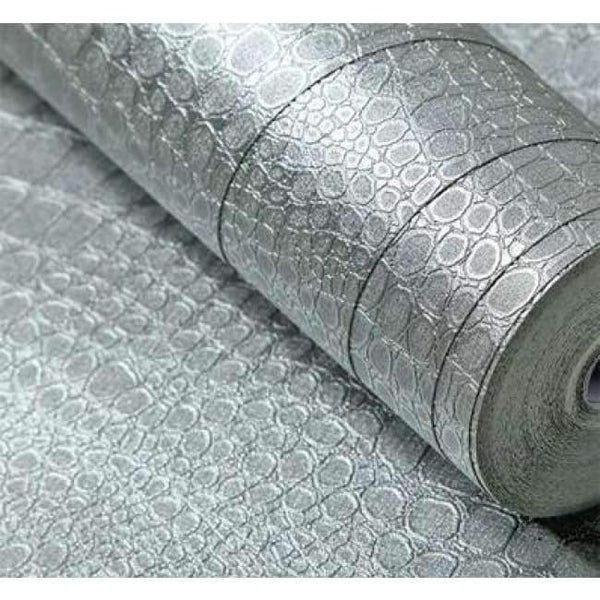 Planet Gates 5208 Silver / 53cmx10m PVC Faux Crocodile Skin Leather Modern Pattern 3d Wallpaper for wall Rolls White Texture vinyl 3d Wall paper Papel Wall covering