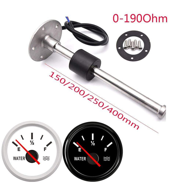 Planet Gates 52MM Gauge Water Level Gauge Red Light 0-190Ohm Water Tank Level Indicator Meter with Fuel Level Sensor 150MM 200MM 250MM 400MM
