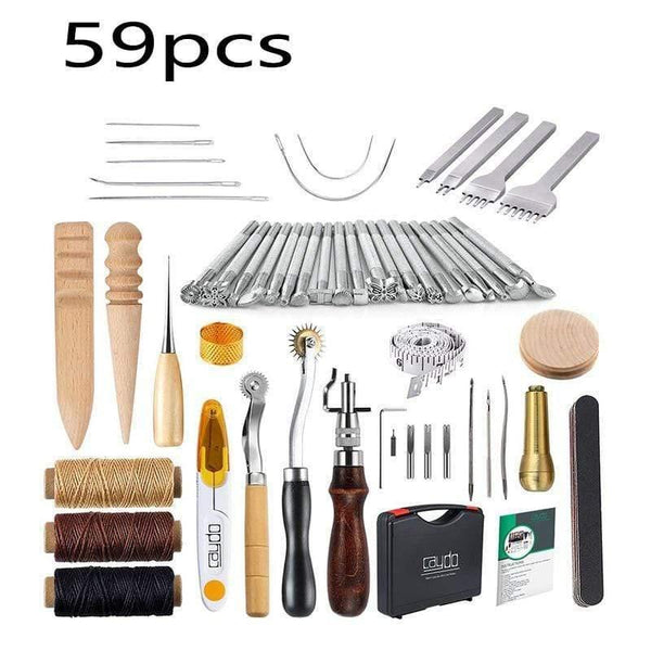 Planet Gates 59pcs Professional 37 Pcs Leather Craft Tools Kit Hand Sewing Stitching Punch Carving Work For DIY Handmade Leathercraft Accessories