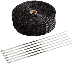 Planet Gates 5cm 10m black 2" x 50' 5cm*5m/10m/15m Black/Titanium/White Exhaust Heat Wrap Roll for Motorcycle Fiberglass Shield Tape with Stainless Ties