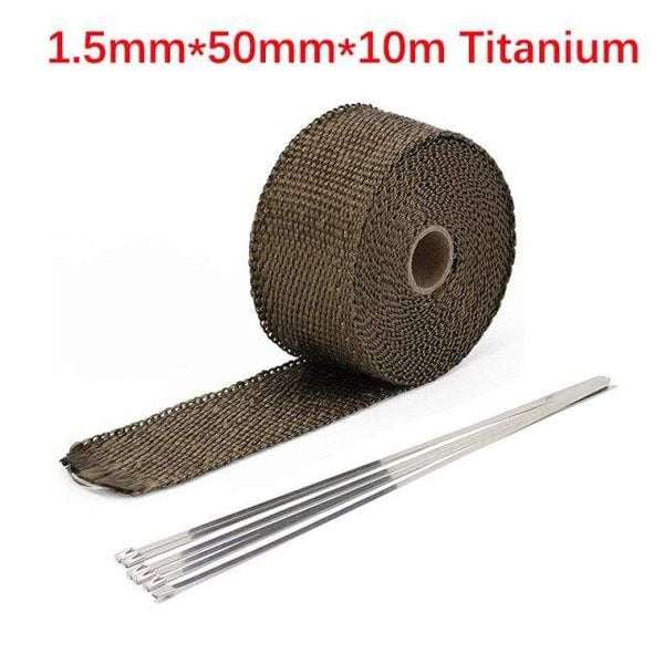 Planet Gates 5cm 10m Titanium Roll Fiberglass Heat Shield Motorcycle Car Exhaust Thermal Tape Header Pipe Heat Wrap Tape Thermal Protection with StainlessTies
