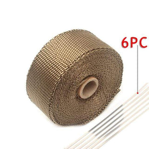 Planet Gates 5cm 15m Titanium 2" x 50' 5cm*5m/10m/15m Black/Titanium/White Exhaust Heat Wrap Roll for Motorcycle Fiberglass Shield Tape with Stainless Ties