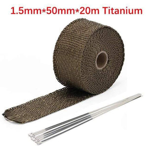Planet Gates 5cm 20m Titanium Roll Fiberglass Heat Shield Motorcycle Car Exhaust Thermal Tape Header Pipe Heat Wrap Tape Thermal Protection with StainlessTies